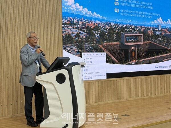 김효정 글로벌원자력전략연구소장이 선진원자로 안전규제의 현재와 미래 워크숍에서 발제를 하고 있다.